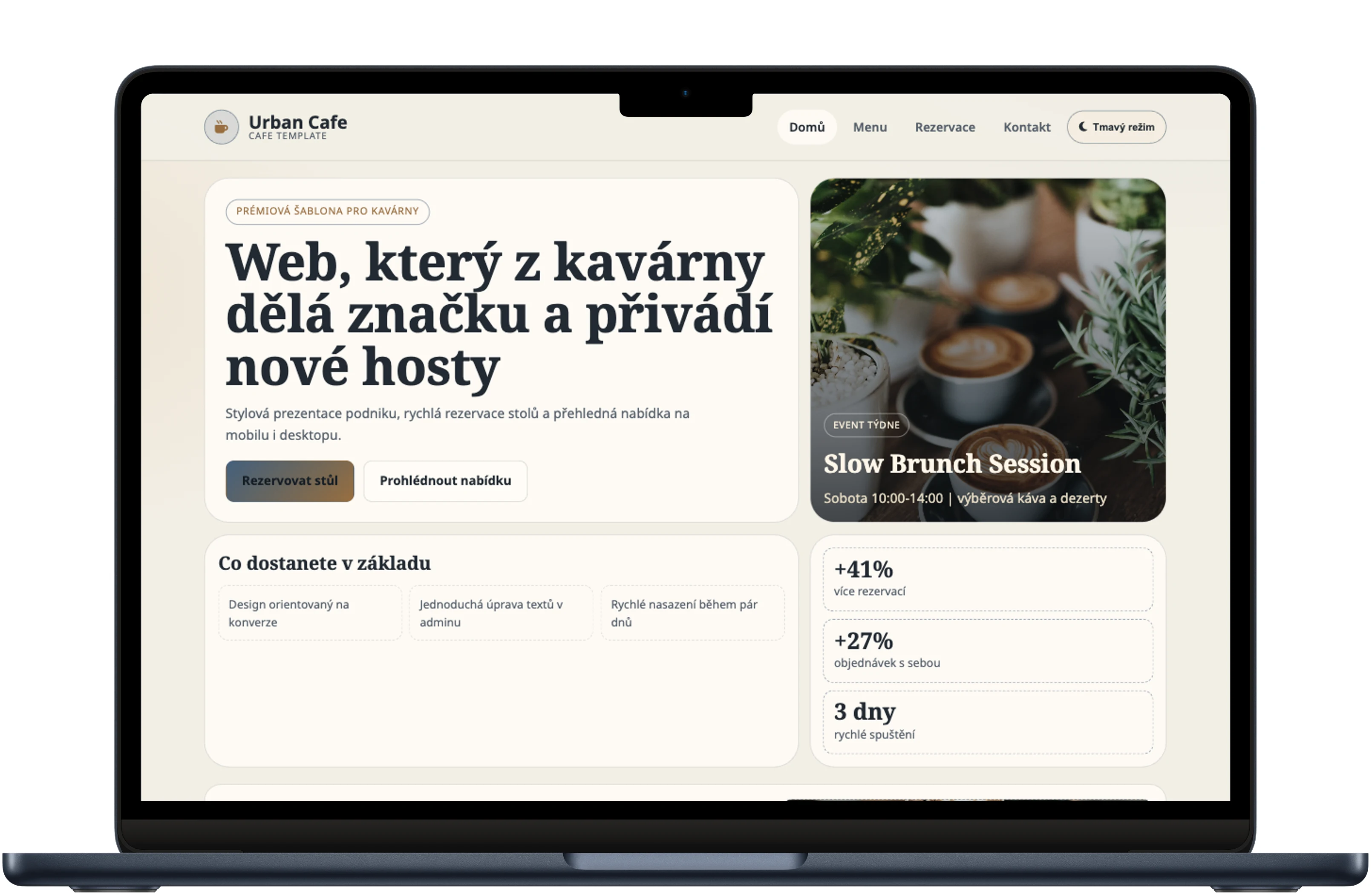 Urban Cafe šablona – náhled na notebooku, tabletu a mobilu